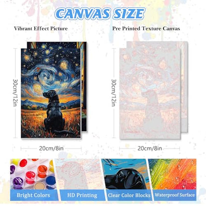 KEYIFA 2 Pack Paint by Numbers Kit, Stretched Canvas Boards for Painting for Adults, Crease-Free Acrylic Oil Painting for Students Favor Sip & Paint Party Supplies, Starry Sky Dog + Cat (8x12in)