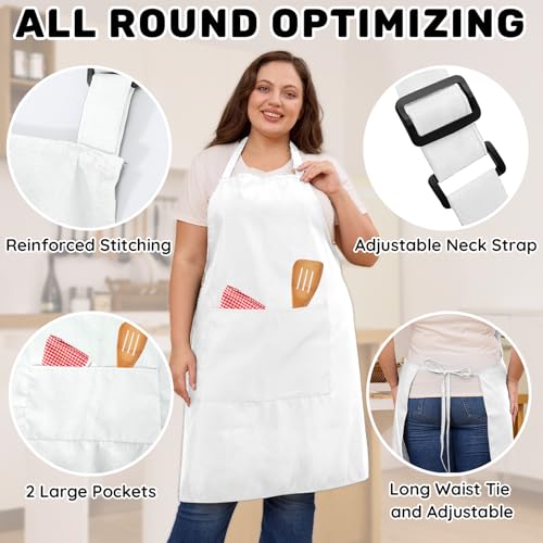 2 Pack Plus Size Waterproof Cooking Chef Apron with 2 Pockets for Men Women - color: White