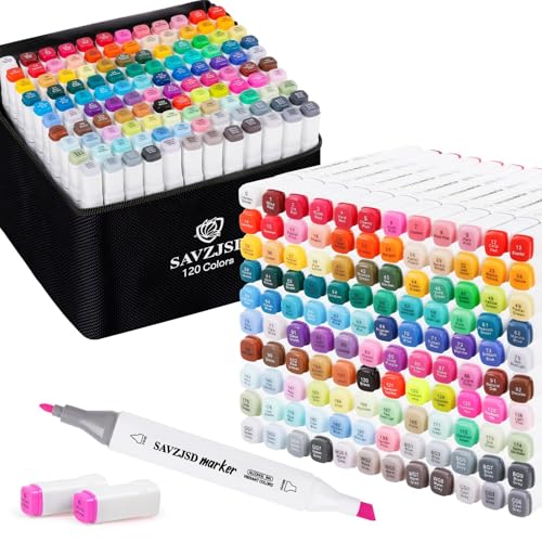 SAVZJSD 120 Colors Alcohol Markers, Dual Tips Alcohol-Based Art Markers for Artists and Adults in Coloring, Painting (Fine & Broad - color: 120 Colors