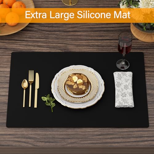 2-Pack Extra Thick Silicone Counter Mats - 24”x16” Large Heat Resistant Kitchen Countertop Protector, Non-Slip Hot Pad Trivet for Air Fryer, Hot Pots & Pans, Coffee Maker (Black) - color: Black