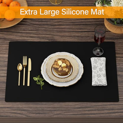 2-Pack Extra Thick Silicone Counter Mats - 24”x16” Large Heat Resistant Kitchen Countertop Protector, Non-Slip Hot Pad Trivet for Air Fryer, Hot Pots & Pans, Coffee Maker (Black) - color: Black