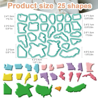 25Pcs America Map Polymer Clay Cutters State Clay Cutters Polymer Jewelry Cutter for Keychain Making Party Festival DIY Supplies - color: America Map