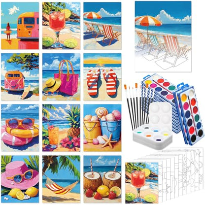 Ctosree 12 Sets Pre Drawn Canvas Kit for Painting Adults Sip and Paint Kit Art Pre Printed Canvas Bulk for Adult Date Night, Art Party & Holiday Gift(Hawaii Vacation,8 x 10 in) - size: 8 x 10 in, style: Hawaii Vacation