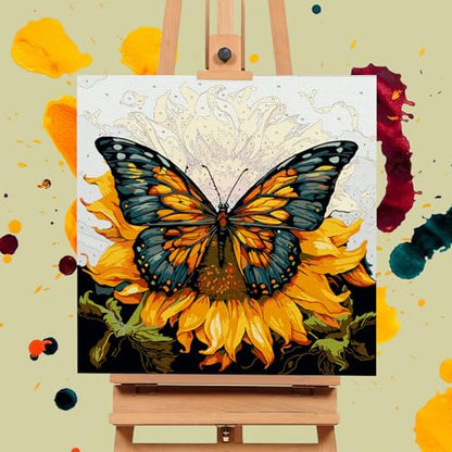 Framed Paint by Numbers Kit for Adults Beginners & Kids Ages 8-12, Butterfly Sunflower Acrylic Easy Paint by Number with Frame, Number Painting Kits on Canvas Framed (12 * 12 Inch, without Easel) - color: BOP1PF01, size: 12 x 12 Inch