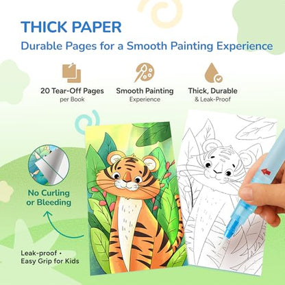JoyCat 2 Pack Pocket Paint with Water Coloring Books for Kids, Art & Craft Activity Toy Set, Creative Travel & Home Painting Kit, Gifts for Girls & Boys Ages 3-8 (Animals & Dinosaurs) - style: 2 Pack - Animals & Dinosaurs