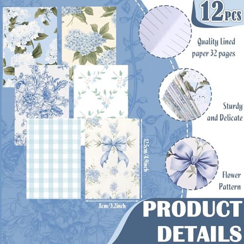 Motiskyy 24 Pcs Hydrangea Blue and White Floral Journal Pens Pastel Floral Patterns Ballpoint Pens Grandmillennial Aesthetic Notepads Set Line Notebook for Employee Gift Student School Office Supplies - style: Blue and White Floral