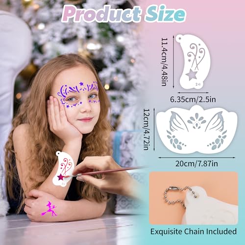 Face Paint Stencils, Includes 50 Reusable Face Painting Stencils, 8 Sheets Tattoo Templates Stickers for Halloween Festival DIY Body Art Makeup Party Temporary Tattoo (58PCS)