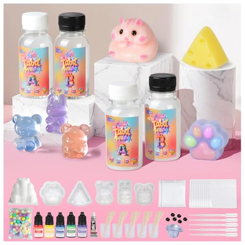 GiftmiyHime Taba Squishy Making Kit – Two Different Sets of A+B Silicone (Clear & Translucent) for Beginners to Create Various Squishy Styles