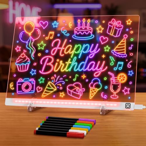 LED Drawing Board with USB-C Power – 16 Inch Acrylic Light Board for Tracing with Edge-Lit Color-Changing Glow, 7 LED Colors, 6 Light Modes – Plug-and-Play Kit with Markers, Stands, Gift Box (White) - color: Arctic White