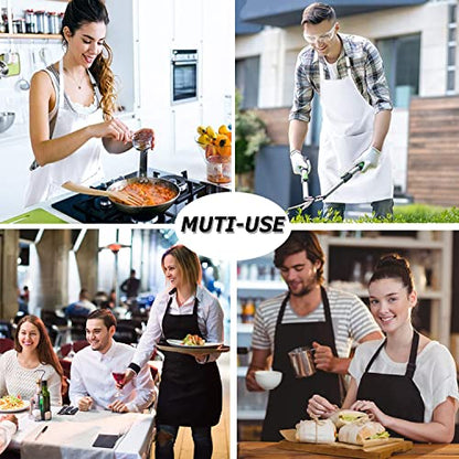 4 Packs Chef Apron, Waterproof Apron, Adjustable Aprons with 2 Pockets for Men Women, Professional Aprons for Kitchen Cooking Gardening Painting Baking Restaurant (White) - color: White