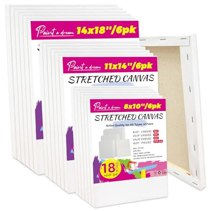 Stretched Canvas for Painting, 2Pack 36X48 Large Canvas for Painting, 15 Oz Triple Primed 2/3" Profile Cotton Professional Artist Quality Blank Canvas,Ready to Paint, Art Supplies for Acrylic, Oil - size: 18PK