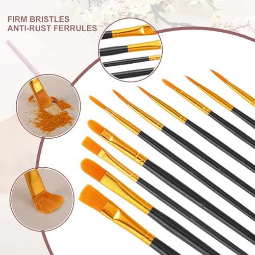 PATIKIL Paint Brushes Set, 100Pcs Acrylic Paint Brush Nylon Hair for Watercolor Oil Painting Miniature Detailing Rock Painting, Black - color: Black