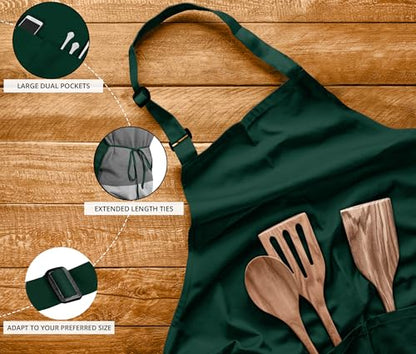 Utopia Kitchen 10 Pack Bib Apron Adjustable with 2 Pockets, Water and Oil Resistant, Cooking Kitchen Chef Apron for Women Men - color: Green