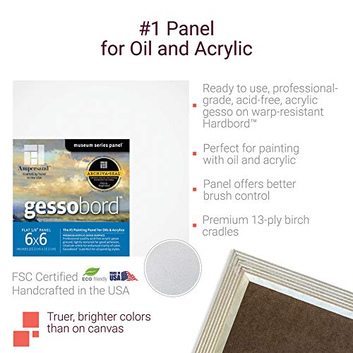 Ampersand Gessobord for Acrylic, Oil and Mixed Media, 1/8 Inch Depth, 6X6 Inch, Pack of 4 (GBS066) - size: 6X6 Pack of 3, style: 1/8 Inch Depth