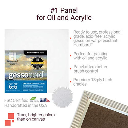 Ampersand Gessobord for Acrylic, Oil and Mixed Media, 1/8 Inch Depth, 6X6 Inch, Pack of 4 (GBS066) - size: 6X6 Pack of 3, style: 1/8 Inch Depth