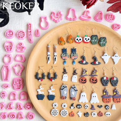 Keoker Halloween Polymer Clay Cutters, Polymer Clay Cutters Halloween, 30 Shapes Halloween Clay Cutters for Earrings, Pumpkin Clay Cutters for Polymer Clay Jewelry, Mini Clay Cutters - color: ALL 2