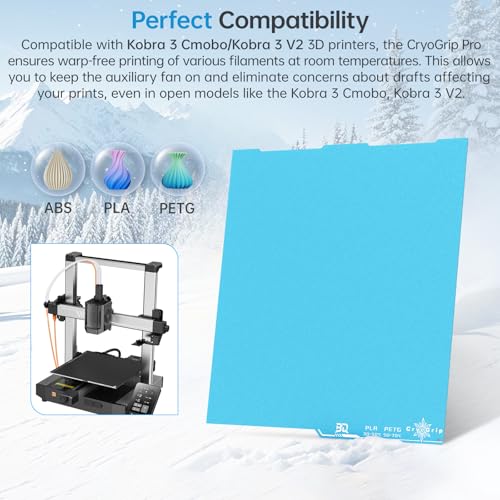 BIQU CryoGrip Pro Frostbite for Kobra 3 Combo/Kobra 3 V2 3D Printer 250x250MM Cold Build Plate Double Sided Strong Adhesion Spring Steel Sheet Room Temperature Print Upgrade Removable Heated Bed Cover - style: Frostbite(Kobra 3 Combo//Kobra 3 V2)