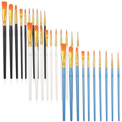 Acrylic Paint Brushes Set, 30 Pcs (3×10 Pack) Nylon Hair Artist Paint Brushes for Acrylic, Watercolor & Oil, Fine Detailing for Canvas, Rock & Nail Art (Black, White and Blue) - color: Black, White and Blue