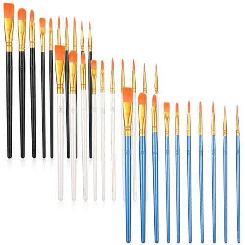 Acrylic Paint Brushes Set, 30 Pcs (3×10 Pack) Nylon Hair Artist Paint Brushes for Acrylic, Watercolor & Oil, Fine Detailing for Canvas, Rock & Nail Art (Black, White and Blue) - color: Black, White and Blue
