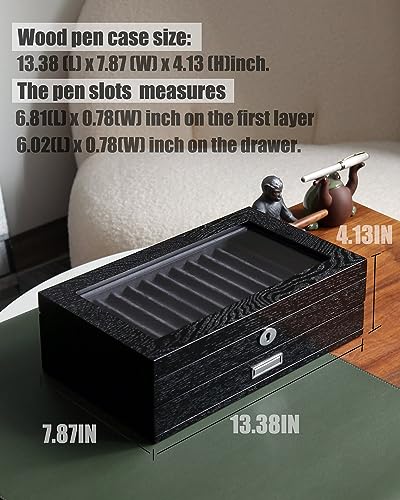 Wood Pen Storage Organizer with 24 Slots, Display Box for Men Gifts, Glass Window Finish, Dark Gray Velvet - color: black 24 slots, gray velvet