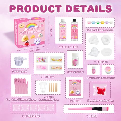 HOOLYUK Taba Toy Squishy Kit, DIY Squishy Making Kit 1:1 AB Liquid Silicone, FuFu Squishy Kit with Mold - Stress Relief Entertainment Gifts for Any Occasion