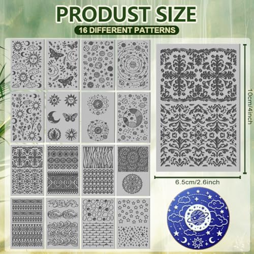 CHGCRAFT 16 Pcs Divination Mandala Pattern Polymer Clay Texture Sheet Bohemian Patterns Rubber Clay Texture Mat for Polymer Clay Making Earrings Jewelry DIY Crafts 4 × 2.5 Inch - style: Divination Pattern
