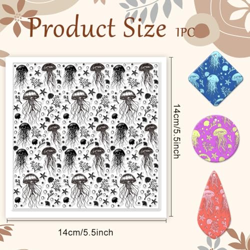 CHGCRAFT Jellyfish Polymer Clay Texture Sheets Shells Coral Silicone Texture Stamp Clay Texture Mat Flower Modeling Pattern Pad Texture Sheets for Polymer Clay Jewelry and Clay Earrings Tools - style: Jellyfish