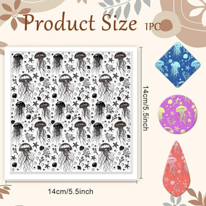CHGCRAFT Jellyfish Polymer Clay Texture Sheets Shells Coral Silicone Texture Stamp Clay Texture Mat Flower Modeling Pattern Pad Texture Sheets for Polymer Clay Jewelry and Clay Earrings Tools - style: Jellyfish