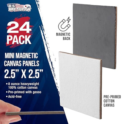 U.S. Art Supply Mini Magnetic Canvas Panels, 24 Pack, 2.5x2.5 Inch, Primed 8 Ounce Heavyweight Cotton, Small Canvases for Painting Acrylic and Watercolor, White Square Flat Canvas Boards - size: 2.5" x 2.5"