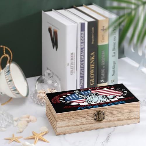 Celebrating Americas 4th July Semiquincentennial 1776 2026 Statue Of Liberty America Flag Jewelry Box Wooden Rustic Multi-Purpose Organizer with Front Clasp for Jewelry, Crafts, Accessories & - color: style-1