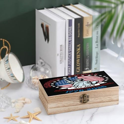 Celebrating Americas 4th July Semiquincentennial 1776 2026 Statue Of Liberty America Flag Jewelry Box Wooden Rustic Multi-Purpose Organizer with Front Clasp for Jewelry, Crafts, Accessories & - color: style-1