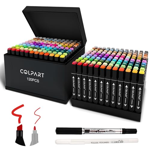 colpart 120 Colors Alcohol Markers Set Dual Tip Art Markers for Kids Marker Pens with Pen Holder and Case for Adult Painting Supplies Perfect for Painting, Coloring Book, Sketching and Drawing - style: 120 Color
