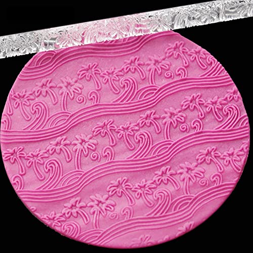 Rengue Acrylic Rolling Pin with 28 Patterns, Compliant Material, Comfortable Grip, 16 X 1 Cm, Lightweight for Dough and Pastry Acrylic Rolling Pin with 28 Patterns, Nan Kitchen (#22) - size: 52012 Coconut Tree Beach