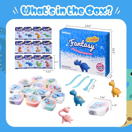 Both idea Air Dry Clay Kit, Dino Theme | 12 Packs, Non-Toxic Kids Gift | School & Party: Perfect for classroom art activities, birthday party favors, creative family DIY, and holiday celebrations. - style: Dinosaur Era