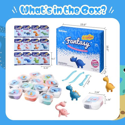 Both idea Air Dry Clay Kit, Dino Theme | 12 Packs, Non-Toxic Kids Gift | School & Party: Perfect for classroom art activities, birthday party favors, creative family DIY, and holiday celebrations. - style: Dinosaur Era