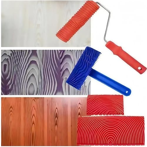 6PCS Wood Grain Tool Set，7" Fake Wood Grain Roller Painting Tool with Handle DIY Rubber Graining Tool Paint for Wall Room Art Paint Decoration,Paint that Looks Like Wood Grain，Faux Wood Paint