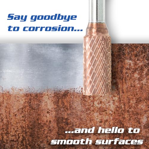 TJR® 3/8" head Carbide Burrs Set with 1/4" Shank 5pcs and ULTRACo Coating - Double Cut. For Steel, Stainless Steel, Hardened steel, and Aluminum, Wood for Grinding and Deburring applications