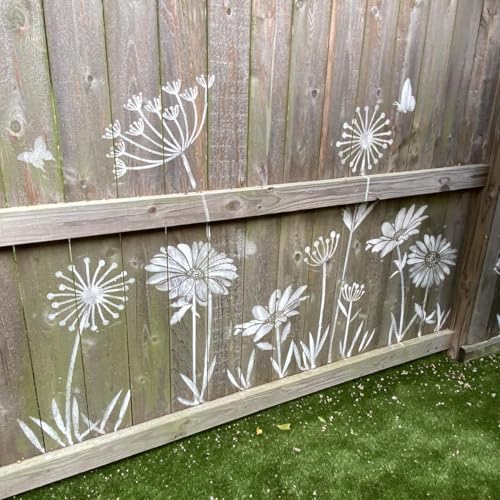 Large Flower Stencils for Fence Dandelion Stencil Floral Stencils for Outside Wood Fence Walls Furniture Fabrics - style: Dandelion