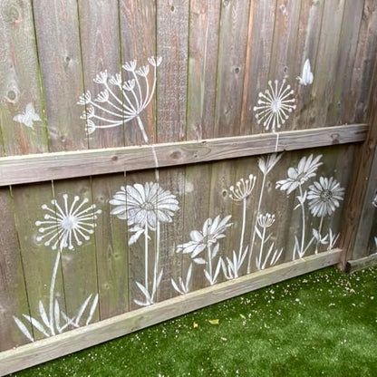 Large Flower Stencils for Fence Dandelion Stencil Floral Stencils for Outside Wood Fence Walls Furniture Fabrics - style: Dandelion