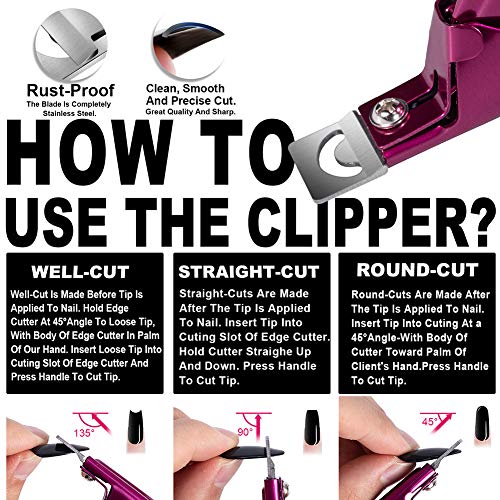Elegant Violet Red Premium Adjustable Stainless Steel Artificial Acrylic Fake False Nail Tip Clipper Cutter Trimmer Manicure Pedicure Sharp Blade Clip Tool For Salon Home Nail Art Beauty Design DIY - color: Elegant Violet Red