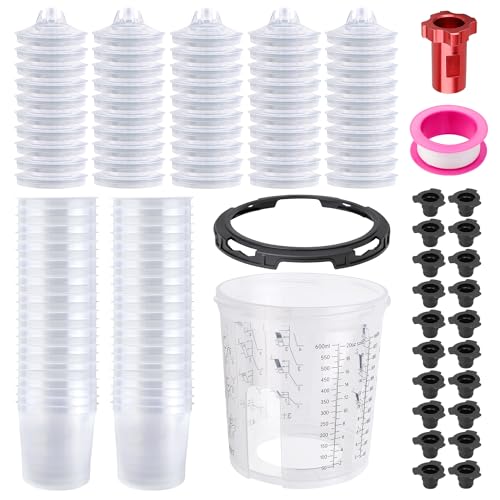 Disposable Paint Gun Cups for Spray Gun, 20oz(600ML) 50 Liners Kit | 50 Pack Disposable Liners and Lids For HVLP & LVLP Automotive Spray Gun, Car Painting, and Furniture - size: 20 ounce