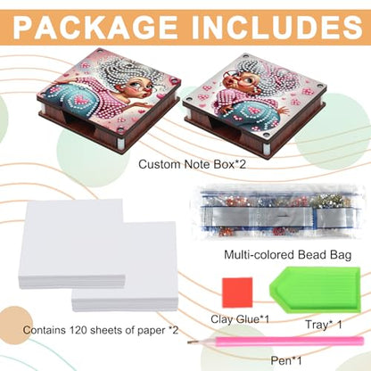 JISHSHAY 2 PCS Diamond Art Note Box Woman Diamond Painting Memo Boxes Woman Gem Painting Gem Art Memo Pad Holder Mosaic Kits for Adults Embroidery Kit Note Pad Holder, Contains 120 Sheets of Paper - color: Woman 5