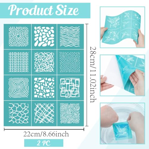 2 Sheets Abstract Texture Silk Screen Stencil, Square Geometric Self-Adhesive Silk Screen Printing Stencils Reusable Mesh Stencil for Painting on Wall, Wood, T-Shirt, Home Craft Decor - style: Checkered Texture