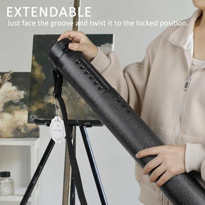 DEWEL Document Tube,Plastic Expanding Poster/Art/Document Storage Tube 24.5 to 40 inches Adjustable with Carrying Strap Waterproof and Light-Resistance Telescoping Carrying Case (Black-Large Size) - color: Black (Round), size: Large