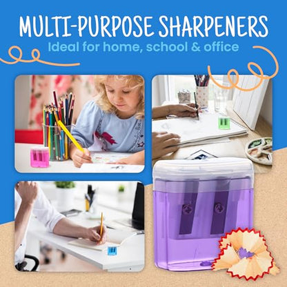Craftzilla Pencil Sharpener 100 Pack, Manual Pencil Sharpeners Bulk, Handheld Dual Hole with Lid for Kids and Classroom, School Office Supplies - size: 100pcs Pencil Sharpeners