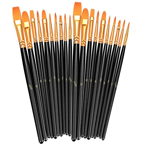 BOSOBO Paint Brushes Set, 20 Pcs Small Paint Brush Kit Round Flat Tip Nylon Hair, for Acrylic Painting, Watercolor, Oil Painting, Kids Face Nail Art Canvas Rock Craft, Art Supplies, Black - color: Black, size: 2 Pack