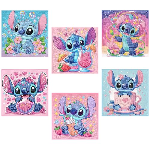 nekpiahu 6 Pack 5D Diamond Art Painting Kits for Kids Beginners, Full Drill Cute Cartoon Diamond Art Kits, DIY Big Gem Art for Children Ages 6-7-8-9-12, Home Wall Decor 6x6 Inch