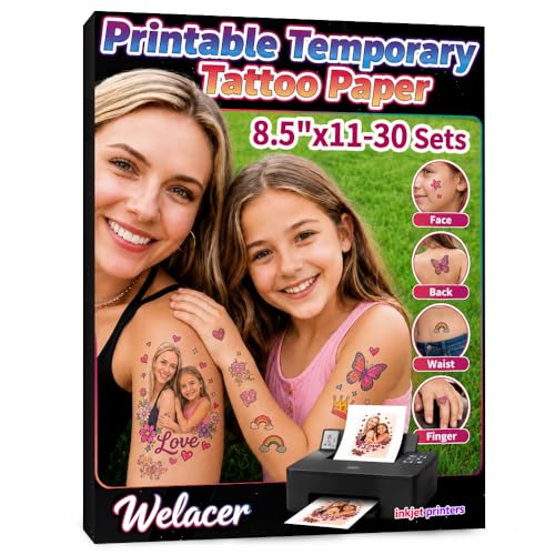 30 Sheets Printable Temporary Tattoo Paper for Inkjet Printer - 8.5 x 11 in DIY Custom Design Transfer Sheets with Vibrant Color Prints for 4th of July Decorations, Kids & Adults - size: 30 sheets