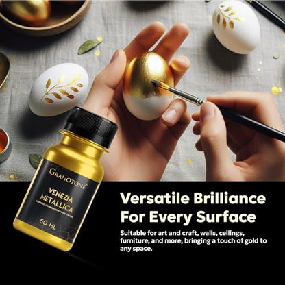 GRANOTONE Acrylic Venezia Metallic Gold Paint 1.69 fl oz Shimmering Non Fading 50 ml Colour Rich Pigments Non Toxic for Kids Artists and Beginners Made in India - color: Gold 50ml