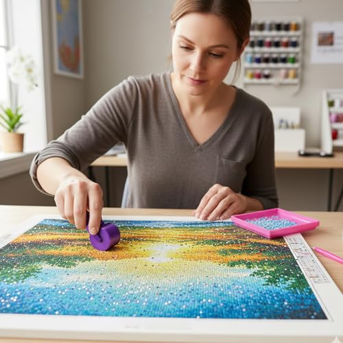 Diamond Art Roller, Diamond Painting Roller Tool, Essential DIY Craft Tool, Includes 2 Rollers (1 Candy Color + 1 Gradient) and 1 Diamond Art Pens Set (3 Pens 5 Clays 2 Dishes)